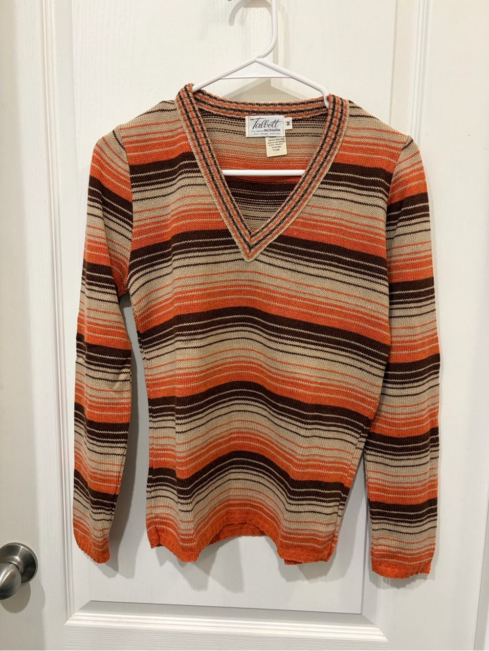 Robert Talbott Orange, Brown & Cream Striped V-Neck Sweater